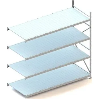 Dílenský regál Regál zásuvný MINI-RACK, V: 2500 mm, 4 police 2600 x 1050 mm z plechových panelů, nosnost 490 kg, přídavný