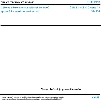 ČSN EN 50530 Změna A1 - Celková účinnost fotovoltaických invertorů spojených s elektrorozvodnou sítí - Tisk