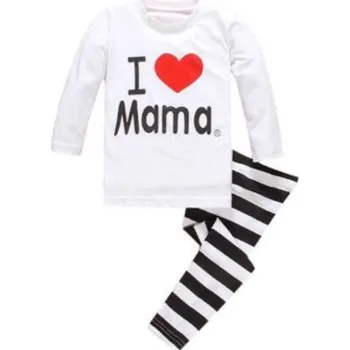 Dívčí pyžamo Čína Dětské pyžamo - I Love Mama / I Love Dad / I Love My Family Barva: 1 bílé triko + bílo černé kalhoty - I love mama, Velikost: 4T