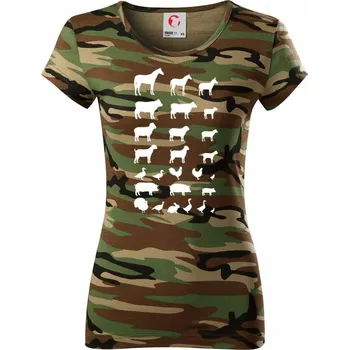 Dámské tričko Zvířátka z vesnice - Dámské maskáčové triko - XS ( Hnědý maskáč )