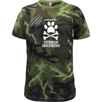 Chlapecké tričko Německý ovčák - protected - Dětské maskáčové triko - 134 cm/8 let ( Zelený maskáč )
