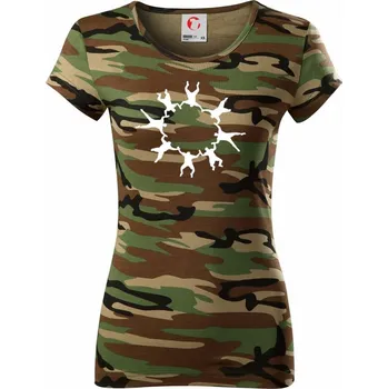 Dámské tričko Hromadný seskok padákem - Dámské maskáčové triko - XS ( Hnědý maskáč )