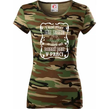 Dámské tričko I blbý výlet na kole - Dámské maskáčové triko - M ( Hnědý maskáč )