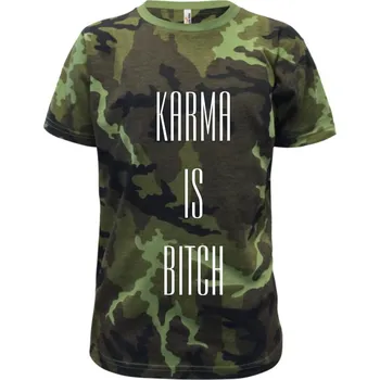 Karma nápis velký - Dětské maskáčové triko - 104-110cm / 3-4 roky ( Zelený maskáč )