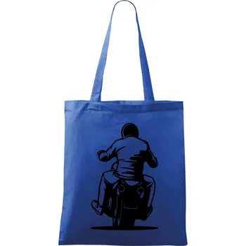 Nákupní taška Motorkář na zádech - chopper - Taška bavlněná - 42 x 38 cm ( Královská modrá )