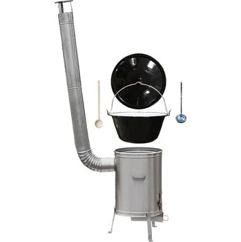 Kempingové nádobí Smaltovaný kotlík 25 L (1,2 mm) + nerezová kotlina 42 cm LUX + vařečka a naběračka