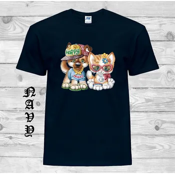 Dívčí tričko detske-levne-bavlnene-tricko-potisk-pejsek-kocka-street-style Barva: Navy - tmavě modrá, velikost: 152