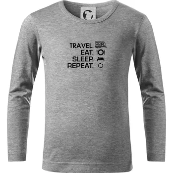 Chlapecké tričko Eat sleep travel - Velký přívěs - Triko dětské Long Sleeve - 122 cm/6 let ( Tmavě šedý melír )