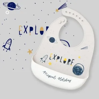 Bryndák Silikonový bryndák s kapsou 1 - 4 roky Set: 9 šedo bílá - raketa