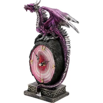 Žertovný předmět Fantasy stolní hodiny - Růžový drak na třpytivém kamenu