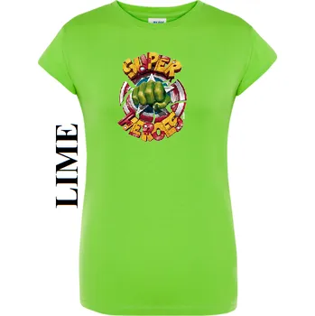 Dámské tričko levne damske tricko potisk Superheroes Barva: Lime - limetkově zelená, Výstřih: Kulatý výstřih kolem krku, EU dámská velikost: eu 32/34 (dívčí prodloužená 116) viz tabulka velikostí