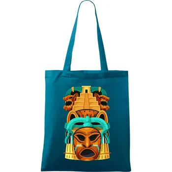 Mayové maska s pyramidou - Taška bavlněná - 42 x 38 cm ( Petrolejová )