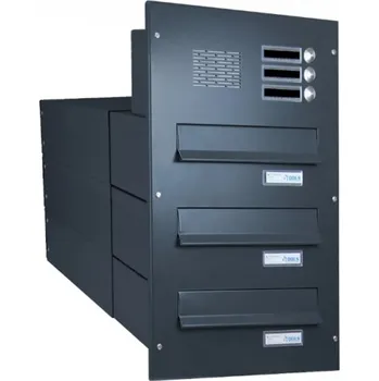 Poštovní schránka 3x poštovní schránka B-042 k zazdění do sloupku + čelní deska s 3x zvonkem a HM ABB - lakovaná - RAL 7016 MAT. - ANTRACIT