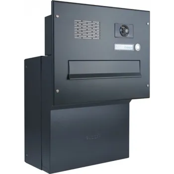 Poštovní schránka 1x poštovní schránka F-041 k zazdění do sloupku + čelní deska s 1x zvonkem a kamerou ABB - lakovaná - RAL 9005 MAT. - ČERNÁ