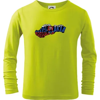 Dětská móda Mapy - názvy měst - Slovensko - Triko dětské Long Sleeve - 122 cm/6 let ( Limetková )
