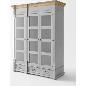 Šatní skříň Třídveřová vitrína Hacienda Grey z masivu Barevné provedení: šedá - šedá