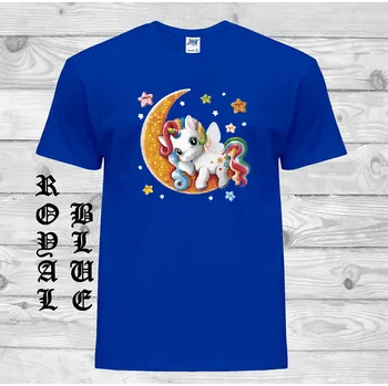 Dívčí tričko detske-levne-bavlnene-tricko-potisk-jednorozec-mesic Barva: Royal blue - královsky modrá, velikost: 98