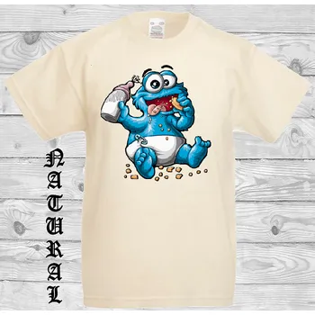 Dívčí tričko levné-dětské-tričko-potisk-cookie-monster Barva: Natural - přírodní, velikost: 152