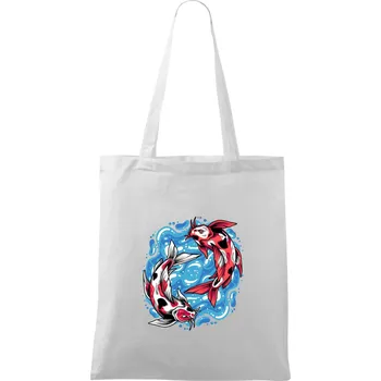 Yin & Yang Koi kapr - červený - Taška bavlněná - 42 x 38 cm ( Bílá )
