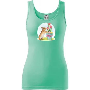 Dámské tričko Velikonoční zajíček tulipány - Dámské tílko - XL ( Mátová )