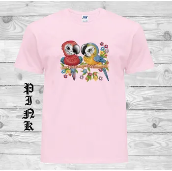 Dívčí tričko detske-levne-bavlnene-tricko-potisk-maly-papousci Barva: Pink - růžová, velikost: 98