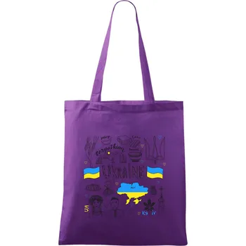 Ukrajina folklor - kreslené obrázky - Taška bavlněná - 42 x 38 cm ( Fialová )