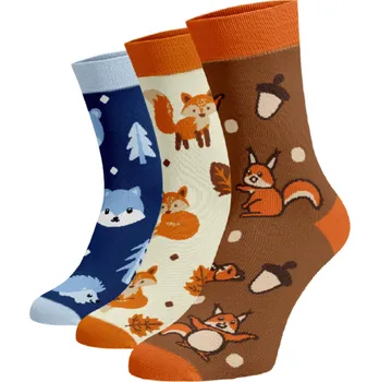 Dámské ponožky Zvýhodněný set 3 párů vysokých veselých ponožek - Zvířátka v lese Bavlna 35-38