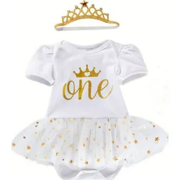 Kojenecké šaty Dívčí bílé kojenecké body s tylovou sukní + čelenka/korunka Velikost: 59/0-3M