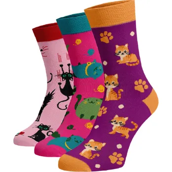 Dámské ponožky Zvýhodněný set 3 párů vysokých veselých ponožek - Pro milovníky koček Bavlna 35-38