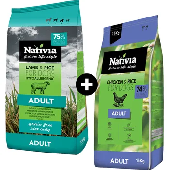 Krmivo pro psa MOJE COMBO NATIVIA: Adult 15 kg + Adult Lamb & Rice 15 kg