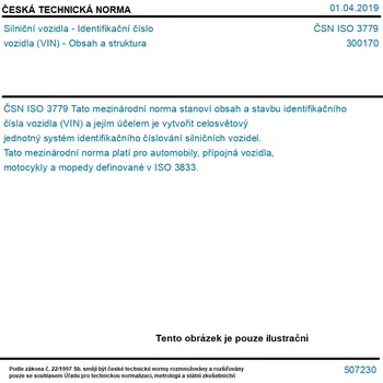 ČSN ISO 3779 - Silniční vozidla - Identifikační číslo vozidla (VIN) - Obsah a struktura - Tisk