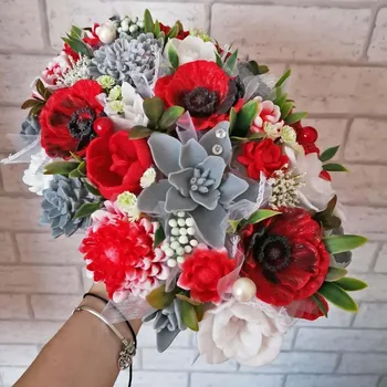 umělá květina Mýdlová kytice s vlčím mákem