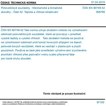 ČSN EN 60749-42 - Polovodičové součástky - Mechanické a klimatické zkoušky - Část 42: Teplota a vlhkost skladování - Tisk