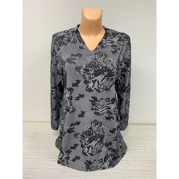 Dámská tunika Černý pulovr RŮŽE, Barva Černá, Velikost XXL 48, Materiál 64%Viskoza 31%Pe5%Pu