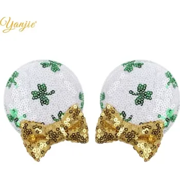 Myší ouška - sponky do vlasů s flitry (1 pár) Varianta: 12 bílé s trojlístky a zlatou mašlí