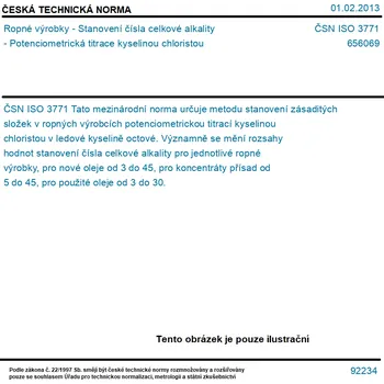 ČSN ISO 3771 - Ropné výrobky - Stanovení čísla celkové alkality - Potenciometrická titrace kyselinou chloristou - Tisk