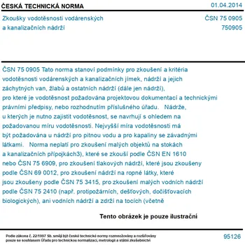ČSN 75 0905 - Zkoušky vodotěsnosti vodárenských a kanalizačních nádrží - Tisk