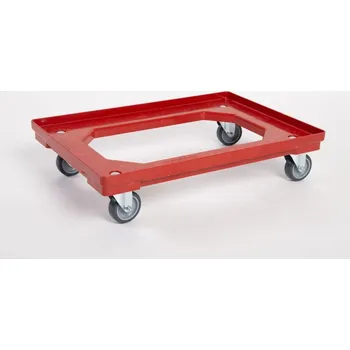 Paletový vozík Plastový vozík pod přepravky, 4 otočná 75 mm polyuretanová kolečka, červený + doprava zdarma