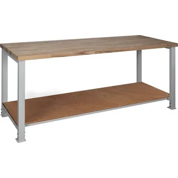 Průmyslová sponka Stavitelný dílenský stůl 2000 mm s policí, buková spárovka + doprava zdarma