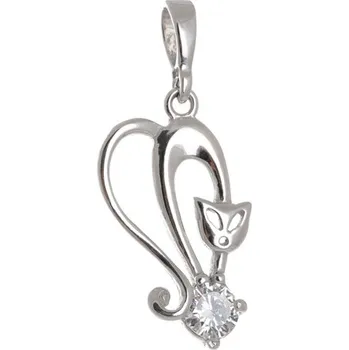 Přívěsek Stříbrný přívěšek kočka s čirým zirkonem STRZ0484F