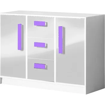 Dětský pokoj Casarredo Komoda široká GULLIWER 6 bílá lesk/fialová