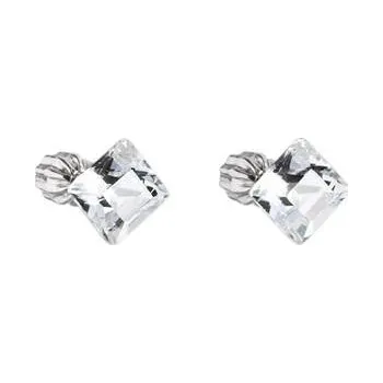 Náušnice Dětské stříbrné náušnice s krystaly Swarovski - čirý čtvereček
