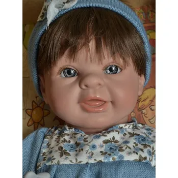 Panenka Realistické miminko - holčička - Paula v modrých šatech od firmy Lamagik (Realistická miminka ze Španělska)