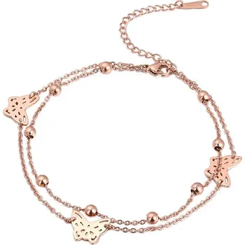 Náramek Šperky4U Dvojitý ocelový náramek na nohu s motýlky - RN1135-RD