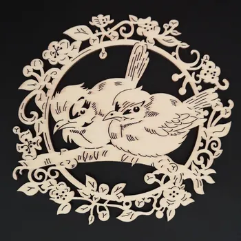 Dekorativní magnet AMADEA Dřevěná ozdoba kulatá ptáčci na větvi 20 cm