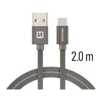 Datový kabel Swissten Datový kabel USB/USB-C TEXTILE 2m šedý Swissten Datový kabel USB/USB-C TEXTILE 2m šedý