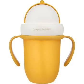 CANPOL BABIES hrníček se silikonovou slámkou 210ml MATT žlutý