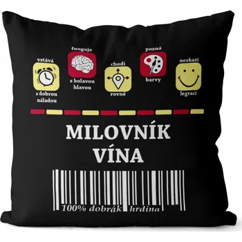 Dekorativní polštářek Polštář 100% Milovník vína (Velikost: 40 x 40 cm)