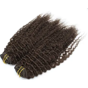 Příčesek Kudrnatý clip in maxi set 53cm pravé lidské vlasy – REMY 200g - TMAVĚ HNĚDÁ