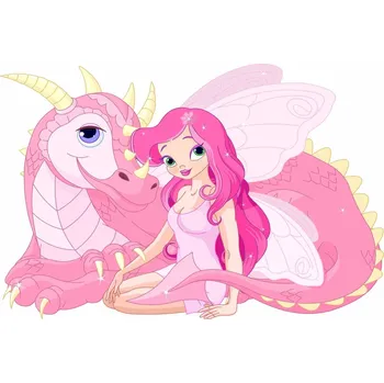 Samolepící dekorace Víla a dráček samolepka na zeď - S